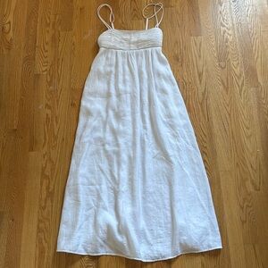 white ruffle bridal shower dress Hydrangea Tropical Block Print Flutter Strap Smocked Midi Dress  Sail to  Sable
